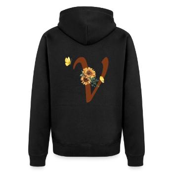 Lettre v tournesol papillon - Veste à capuche bio Premium Unisexe - noir - Dos - Nico (187cm)