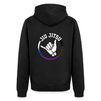 JiuJitsu Handshake/Shaka BJJ - Unisex Premium Bio Zip Hoodie - Schwarz - Hinten - Nico (187cm)