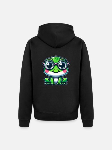 Cute frog with glasses - Unisex Premium Organic Zip Hoodie - black