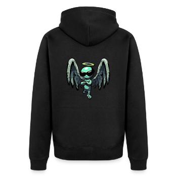 Alien Archangel - Halo and Wings Design - Unisex Premium Organic Zip Hoodie - black - Back - Nico (187cm)