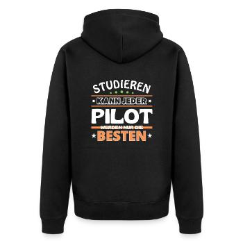 Studieren kann jeder Pilot sind die Besten - Unisex Premium Bio Zip Hoodie - Schwarz - Hinten - Nico (187cm)