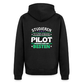Studieren kann jeder Pilot sind die Besten - Unisex Premium Bio Zip Hoodie - Schwarz - Hinten - Nico (187cm)
