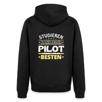 Studieren kann jeder Pilot sind die Besten - Unisex Premium Bio Zip Hoodie - Schwarz - Hinten - Nico (187cm)