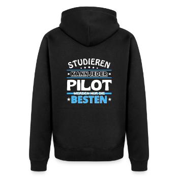Studieren kann jeder Pilot sind die Besten - Unisex Premium Bio Zip Hoodie - Schwarz - Hinten - Nico (187cm)