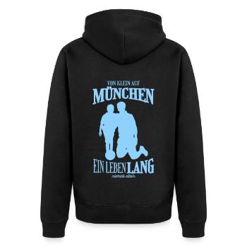 München Fußball Familie Geschenk - Unisex Premium Bio Zip Hoodie - Schwarz - Hinten - Nico (187cm)