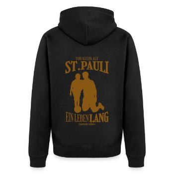 St. Pauli Fußball Fans Geschenk - Unisex Premium Bio Zip Hoodie - Schwarz - Hinten - Nico (187cm)