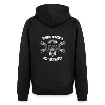Schwatz mir keinen Rost ans Moped Hund - Unisex Premium Bio Zip Hoodie - Schwarz - Hinten - Nico (187cm)