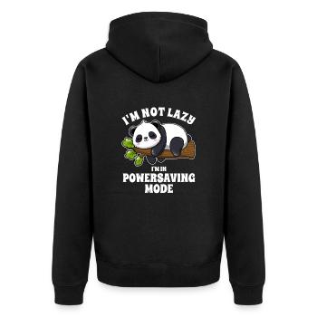 Panda - Ich bin nicht faul - im Energiespar Modus - Unisex Premium Bio Zip Hoodie - Schwarz - Hinten - Nico (187cm)