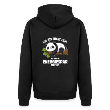 Panda - Ich bin nicht faul - im Energiespar Modus - Unisex Premium Bio Zip Hoodie - Schwarz - Hinten - Nico (187cm)