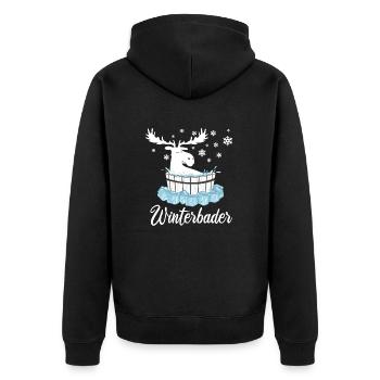 Elch Winterbader Eisbaden Eisbad Spruch - Unisex Premium Bio Zip Hoodie - Schwarz - Hinten - Nico (187cm)
