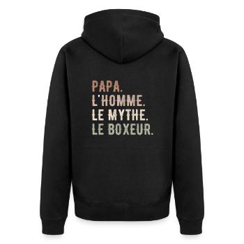 DAD, DER MANN, DER MYTHOS, DER BOXER - Unisex Premium Bio Zip Hoodie - Schwarz - Hinten - Nico (187cm)