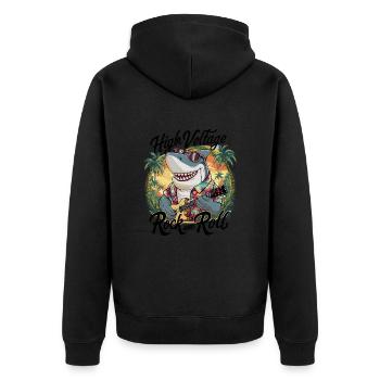 Drôle de requin avec guitare Vacances d’été à la plage - Veste à capuche bio Premium Unisexe - noir - Dos - Nico (187cm)