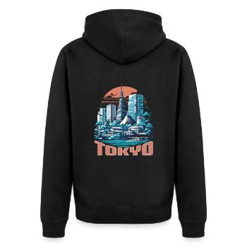 IKONISCHE SEHENSWÜRDIGKEITEN VON TOKIO STADTBILD, JAPAN - Unisex Premium Bio Zip Hoodie - Schwarz - Hinten - Nico (187cm)