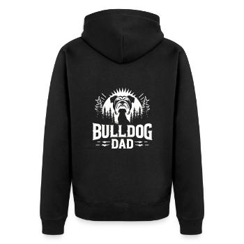 BULLDOG DAD, BULLDOG GUARDIAN: FOREST SENTINEL - Unisex Premium Organic Zip Hoodie - black - Back - Nico (187cm)