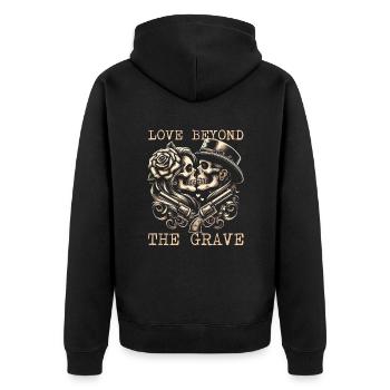 EWIGE LIEBE: LIEBE JENSEITS DES GRABES SCHÄDELKUNST - Unisex Premium Bio Zip Hoodie - Schwarz - Hinten - Nico (187cm)