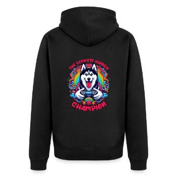 Power Play Pup - The Esports Husky Champion - Unisex Premium Organic Zip Hoodie - black - Back - Nico (187cm)