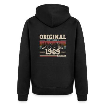 55e anniversaire Légende Septembre 1969 Volume 69 - Veste à capuche bio Premium Unisexe - noir - Dos - Nico (187cm)