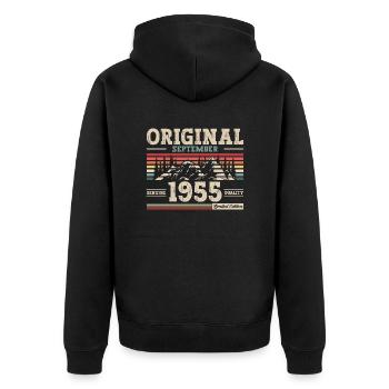 70. Geburtstag Legende September 1955 Jahrgang 55 - Unisex Premium Bio Zip Hoodie - Schwarz - Hinten - Nico (187cm)
