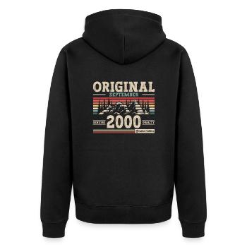 24. Geburtstag Vintage September 2000 Jahrgang - Unisex Premium Bio Zip Hoodie - Schwarz - Hinten - Nico (187cm)