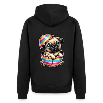 Cute Pug Easter Egg Easter Dog Cartoon - Unisex Premium Organic Zip Hoodie - black - Back - Nico (187cm)