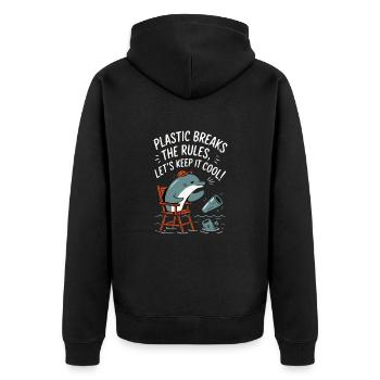 Plastik im Meer mit Delphin - Unisex Premium Bio Zip Hoodie - Schwarz - Hinten - Nico (187cm)