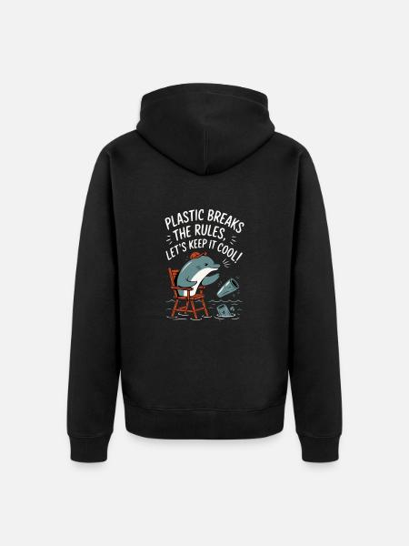 Plastik im Meer mit Delphin - Unisex Premium Bio Zip Hoodie - Schwarz