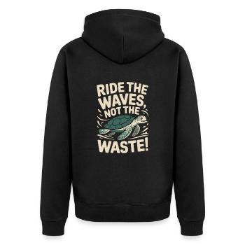Waves instead of garbage - Unisex Premium Organic Zip Hoodie - black - Back - Nico (187cm)