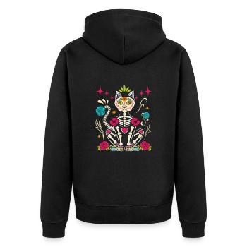 Dia De Los Muertos Sugar Skull Skelett Katze - Unisex Premium Bio Zip Hoodie - Schwarz - Hinten - Nico (187cm)