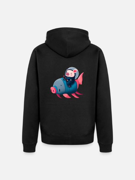 Pig Astronaut on Pig Rocket - Unisex Premium Organic Zip Hoodie - black