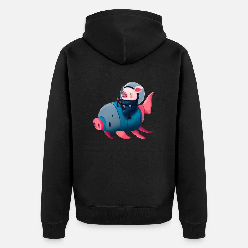 Pig Astronaut sur Pig Rocket - Veste à capuche bio Premium Unisexe - noir