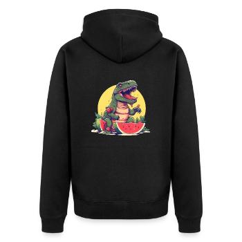 Dino T-Rex with melon and strawberry - Sunset Design - Unisex Premium Organic Zip Hoodie - black - Back - Nico (187cm)