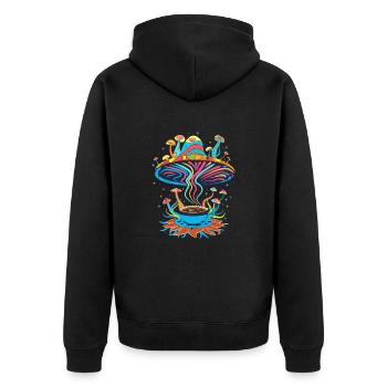 Groovy Mushroom Coffee Vibes - Unisex Premium Organic Zip Hoodie - black - Back - Nico (187cm)