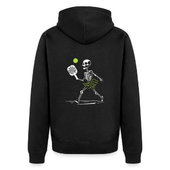 Gruselige Pickleball Skelett Halloween Damen - Unisex Premium Bio Zip Hoodie - Schwarz - Hinten - Nico (187cm)