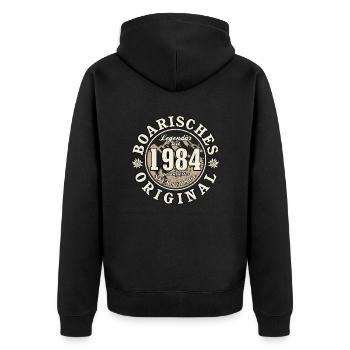 40. Geburtstag 2024 Boarisches Original Geschenk - Unisex Premium Bio Zip Hoodie - Schwarz - Hinten - Nico (187cm)