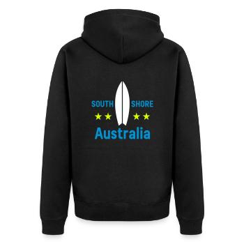 South shore, Australia (surfboard, stars) - Unisex Premium Organic Zip Hoodie - black - Back - Nico (187cm)