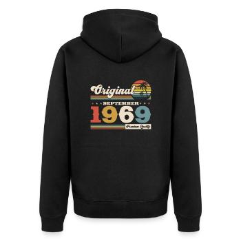 55e anniversaire Légende Septembre 1969 Volume 69 - Veste à capuche bio Premium Unisexe - noir - Dos - Nico (187cm)