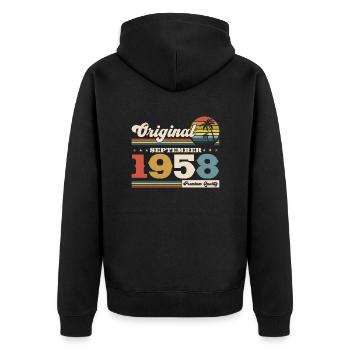 66ème Anniversaire Millésime Septembre 1958 Cru 58 - Veste à capuche bio Premium Unisexe - noir - Dos - Nico (187cm)