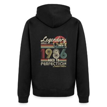 Légendaire depuis 1986 Cadeau d’anniversaire vintage - Veste à capuche bio Premium Unisexe - noir - Dos - Nico (187cm)