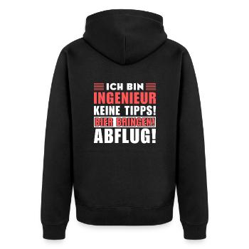 Ich bin Ingenieur - Keine Tipps! Bier bringen! - Unisex Premium Bio Zip Hoodie - Schwarz - Hinten - Nico (187cm)