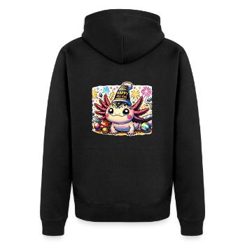 Neujahr Sylvester Axolotl Glückwunsch - Unisex Premium Bio Zip Hoodie - Schwarz - Hinten - Nico (187cm)