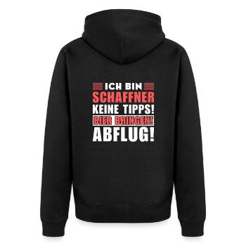 Ich bin Schaffner - Keine Tipps! Bier bringen! - Unisex Premium Bio Zip Hoodie - Schwarz - Hinten - Nico (187cm)