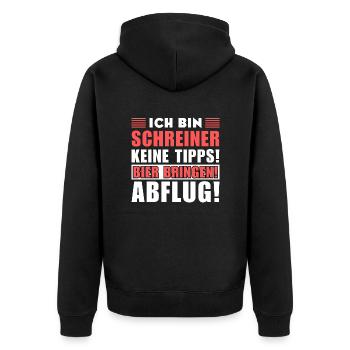 Ich bin Schreiner - Keine Tipps! Bier bringen! - Unisex Premium Bio Zip Hoodie - Schwarz - Hinten - Nico (187cm)