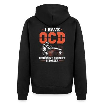 Cricket Sprüche | Cricket Spieler Team Geschenke - Unisex Premium Bio Zip Hoodie - Schwarz - Hinten - Nico (187cm)