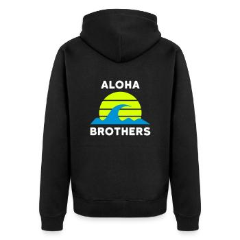 Aloha brothers (Sonne mit Linien, Wellen) - Unisex Premium Bio Zip Hoodie - Schwarz - Hinten - Nico (187cm)