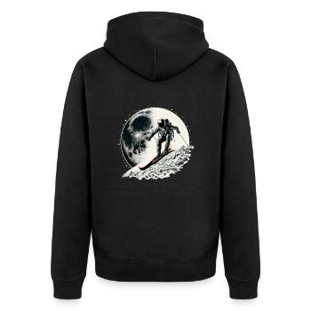 Ski Astronomisch - Skifahrer auf dem Mond - Unisex Premium Bio Zip Hoodie - Schwarz - Hinten - Nico (187cm)
