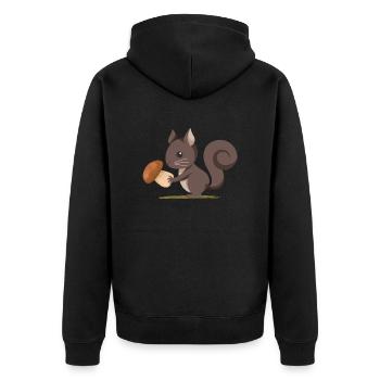 Naturfreund Eichhörnchen Pilzsammler Pilz im Wald - Unisex Premium Bio Zip Hoodie - Schwarz - Hinten - Nico (187cm)