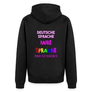 Deutsche Sprache Faire Sprache Geschenk Gendern - Unisex Premium Bio Zip Hoodie - Schwarz - Hinten - Nico (187cm)