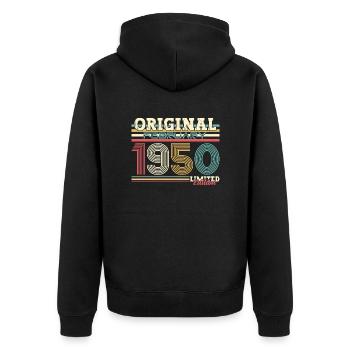 75ème anniversaire cadeau mari Original février 1950 - Veste à capuche bio Premium Unisexe - noir - Dos - Nico (187cm)