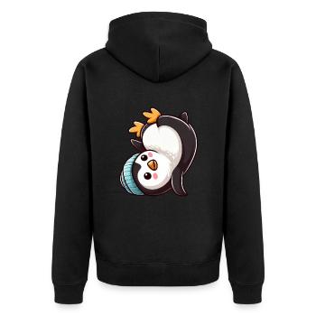 Pinguin Kopfstand Chibi Cartoon Breakdance - Unisex Premium Bio Zip Hoodie - Schwarz - Hinten - Nico (187cm)