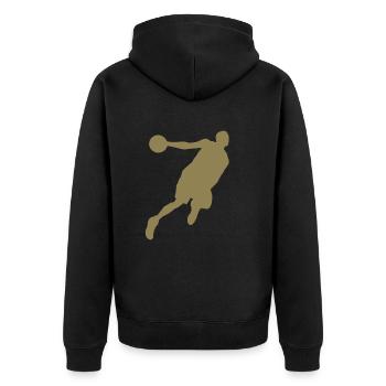 Basketballer Silhouette Basketball - Unisex Premium Bio Zip Hoodie - Schwarz - Hinten - Nico (187cm)
